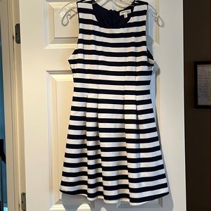 Monte at blue and white strip sleeveless dress.